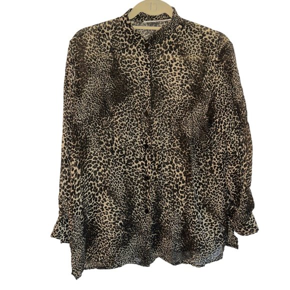 Vintage tan black Cheetah Print Safari shirt M - Picture 1 of 2